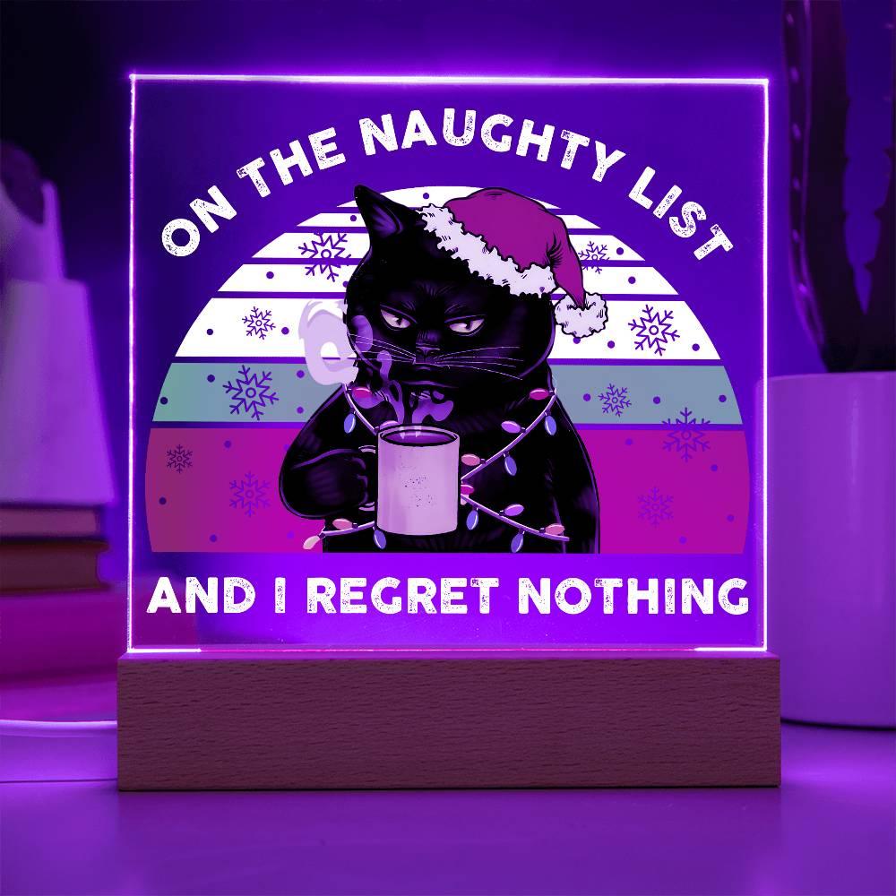 Christmas Santa's Naughty List Acrylic Square Plaque with LED Wooden Base - Mallard Moon Gift Shop