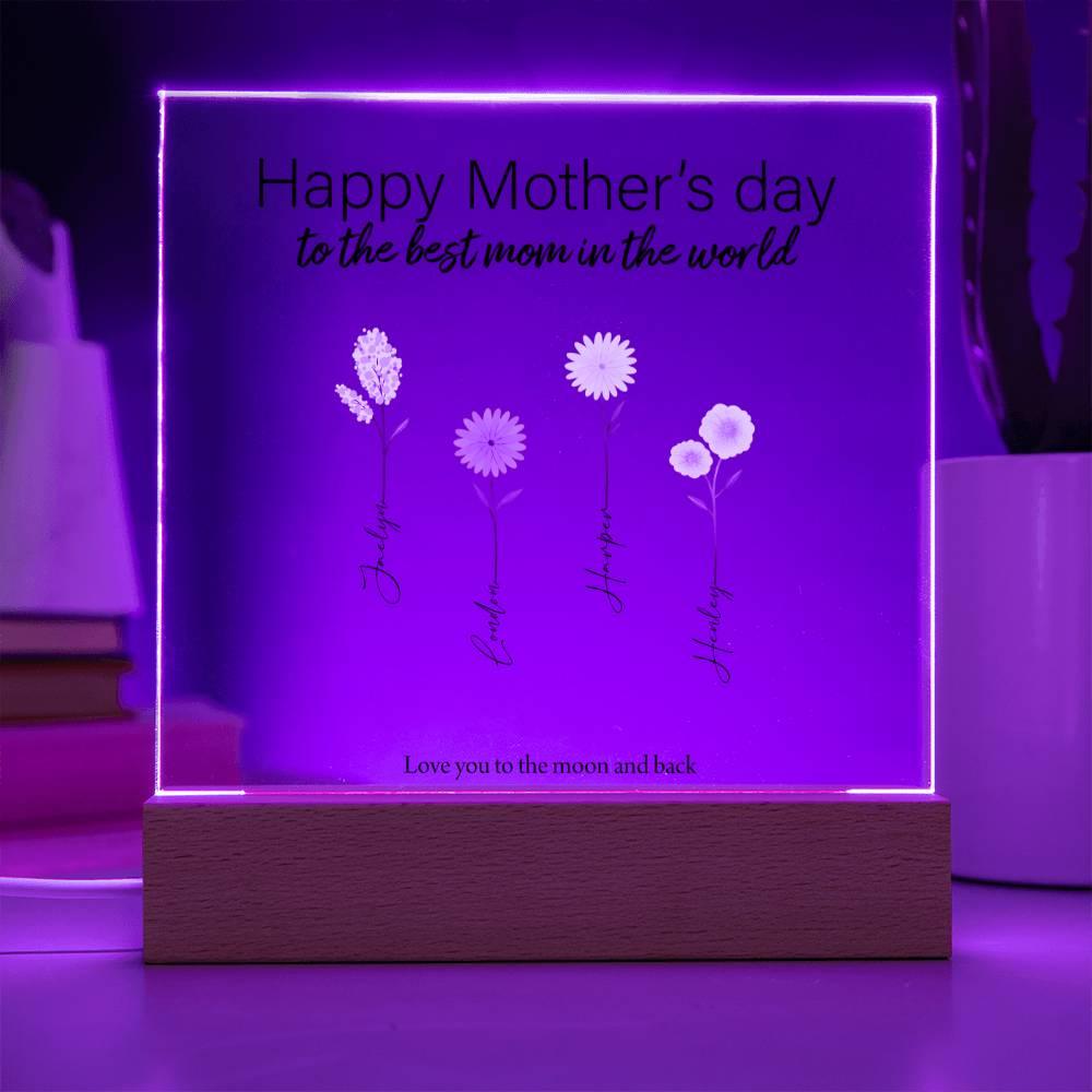 Mother Personalized Acrylic Plaque - Mom's Garden with Custom Message and Name Flowers - Mallard Moon Gift Shop