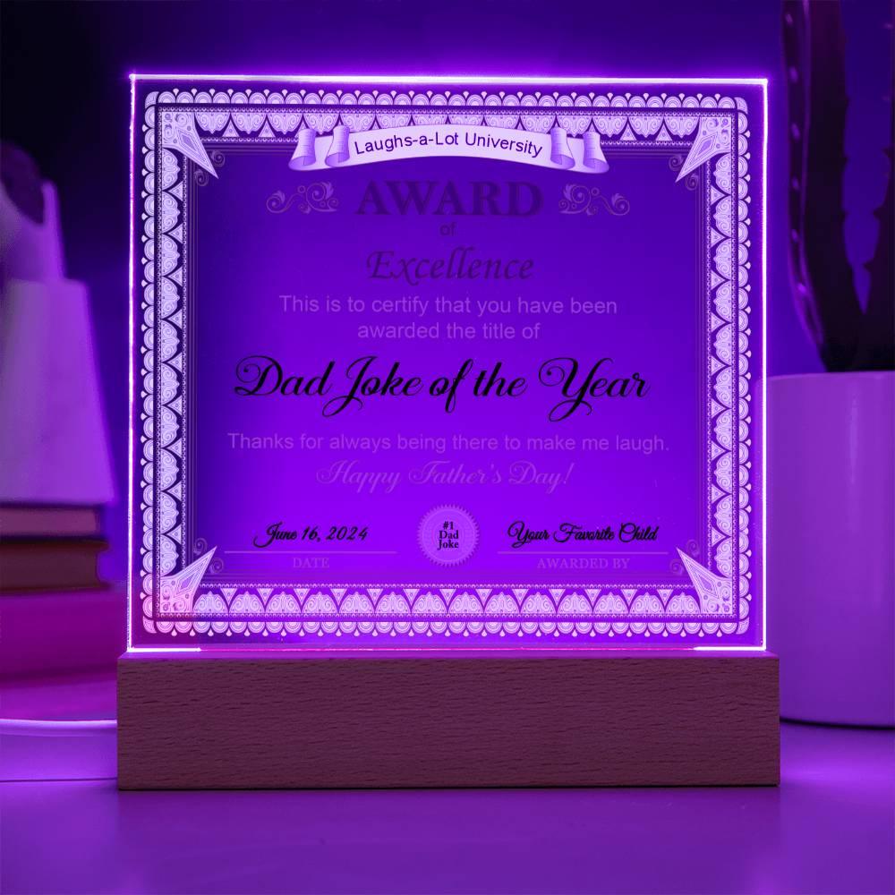 Gift for Dad Award of Excellence for Dad Joke of the Year Personalized Acrylic Plaque - Mallard Moon Gift Shop