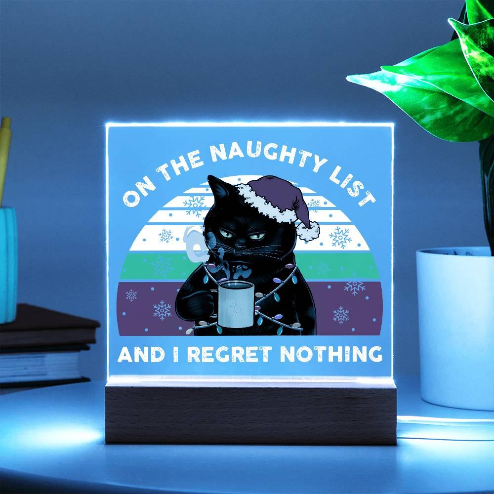 Christmas Santa's Naughty List Acrylic Square Plaque with LED Wooden Base - Mallard Moon Gift Shop
