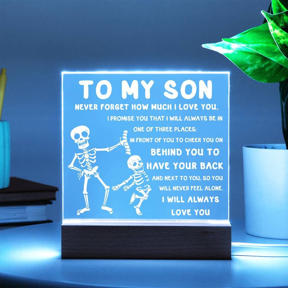 Son - Never Feel Alone Halloween Acrylic Square Plaque with LED Wooden Base - Mallard Moon Gift Shop