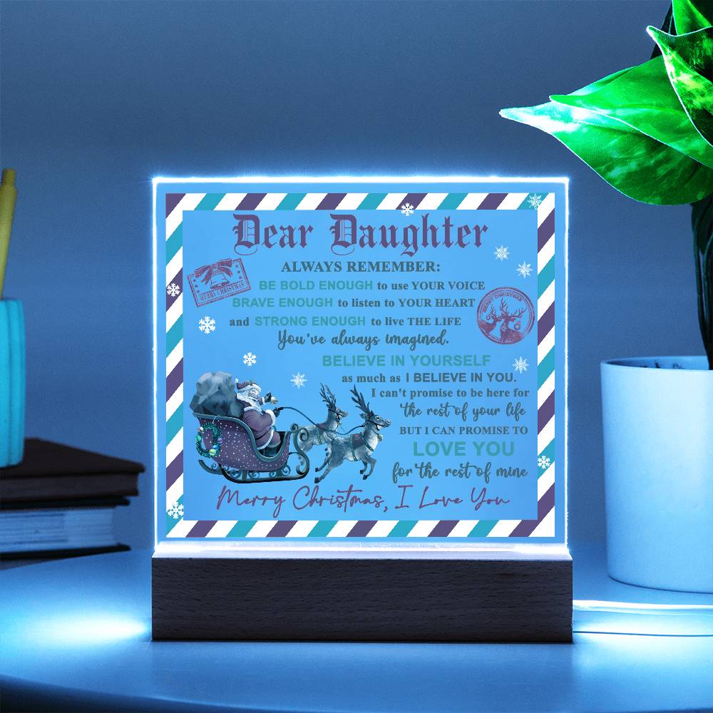 Daughter - Use Your Voice Christmas Acrylic Square Plaque with LED Wooden Base - Mallard Moon Gift Shop