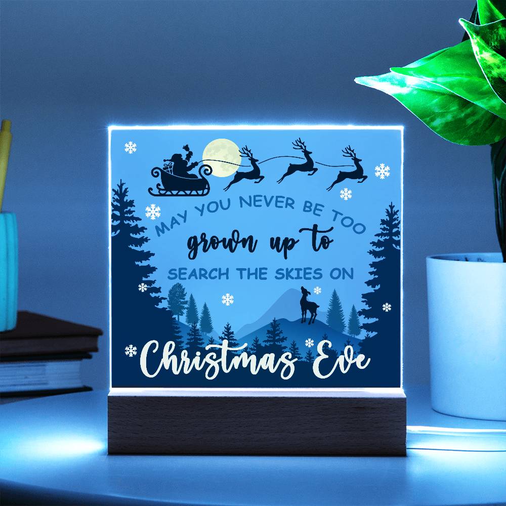 May You Never be too Old to Search the Skies on Christmas Eve Acrylic Plaque with Lighted LED Wooden Base - Mallard Moon Gift Shop
