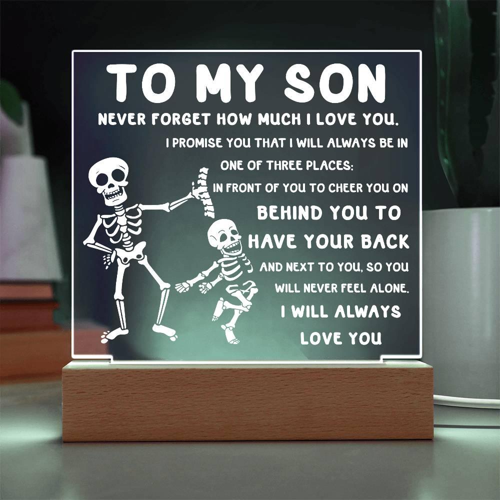 Son - Never Feel Alone Halloween Acrylic Square Plaque with LED Wooden Base - Mallard Moon Gift Shop