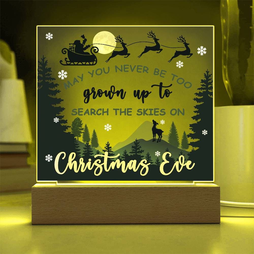 May You Never be too Old to Search the Skies on Christmas Eve Acrylic Plaque with Lighted LED Wooden Base - Mallard Moon Gift Shop