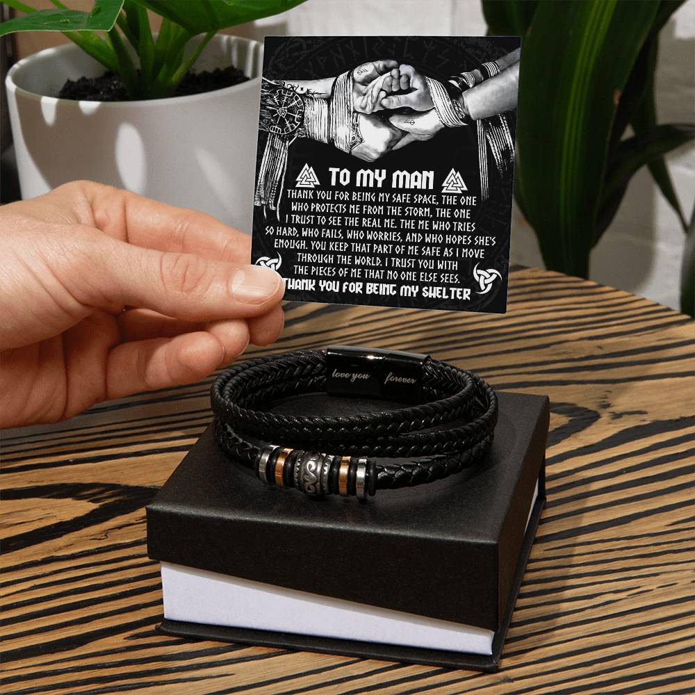 To My Man – Engraved Vegan Leather Bracelet with Sentimental Message Card – Stainless Steel Magnetic Clasp, Perfect Valentine's Day Gift for Him - Mallard Moon Gift Shop
