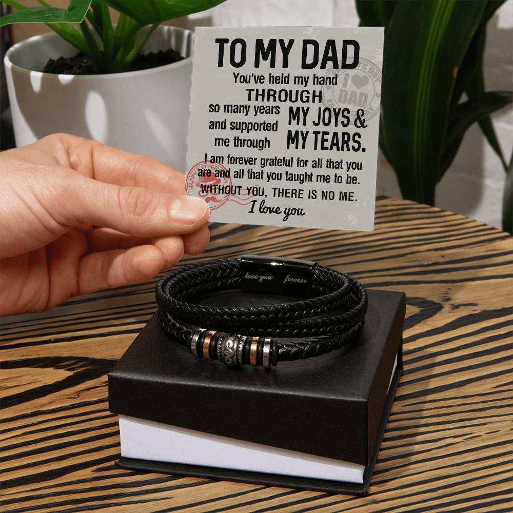 Dad Gift - You Held My Hand Through the Years - Braided Leather Men's Bracelet - Mallard Moon Gift Shop