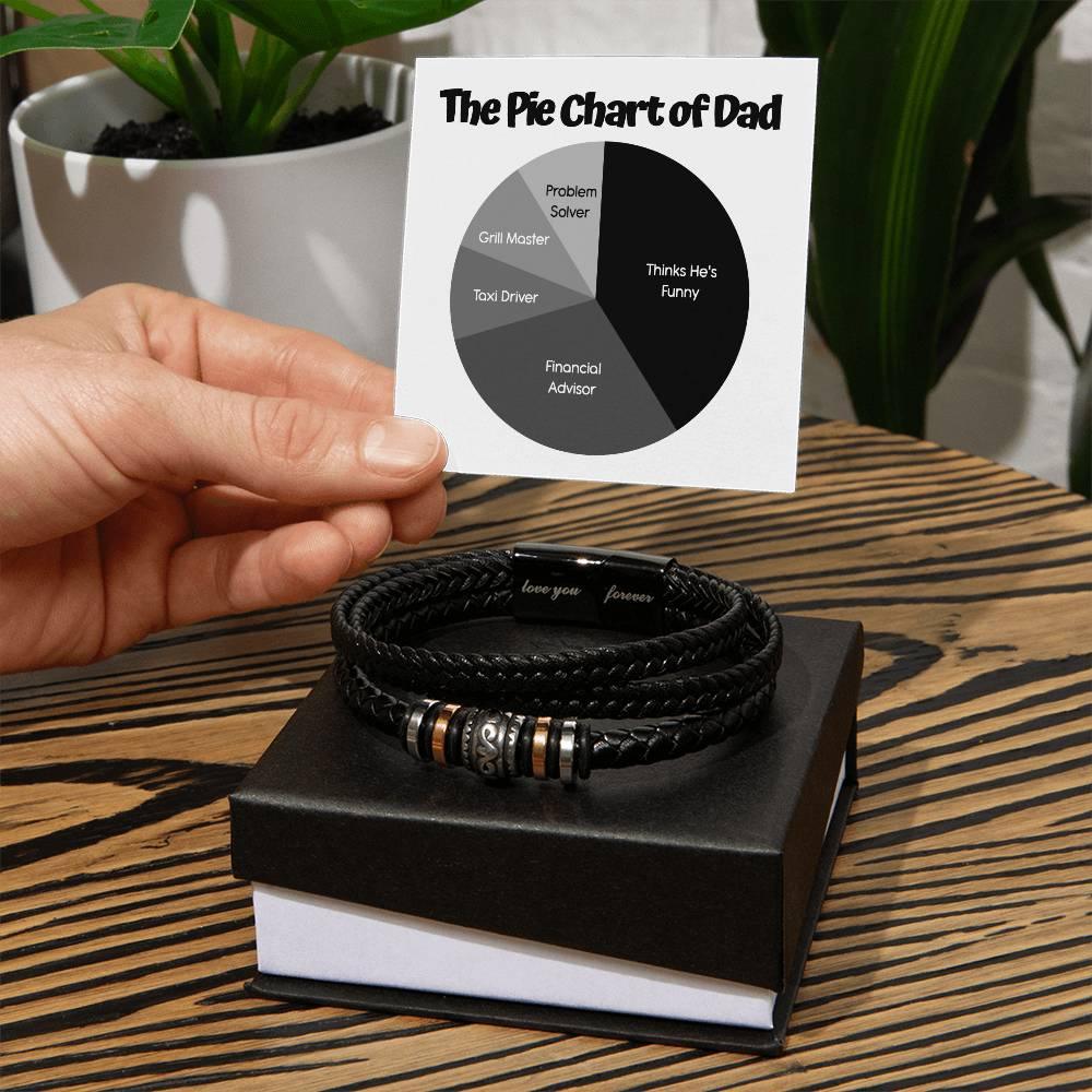 Gift for Dad - Pie Chart - Black Braided Leather Men's Bracelet - Mallard Moon Gift Shop