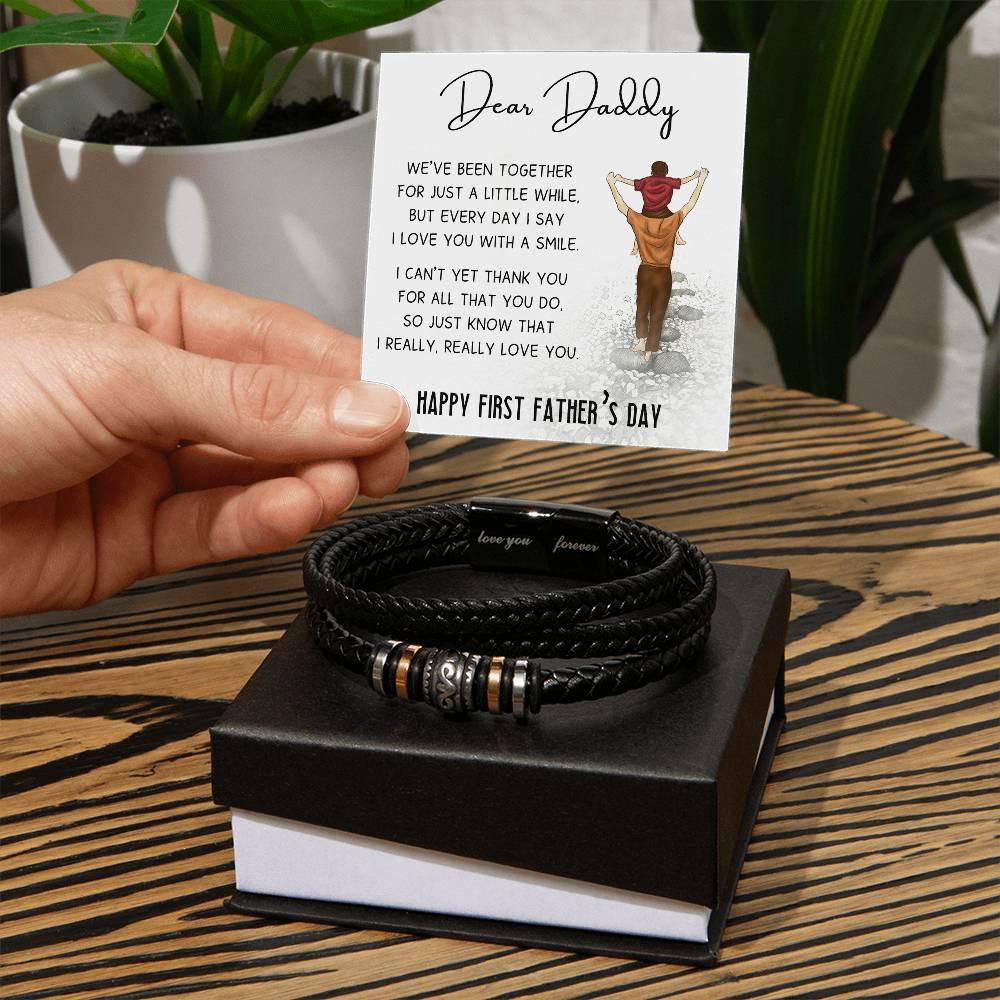 Dear Daddy Happy First Father's Day Leather Braided Men's Bracelet - Mallard Moon Gift Shop