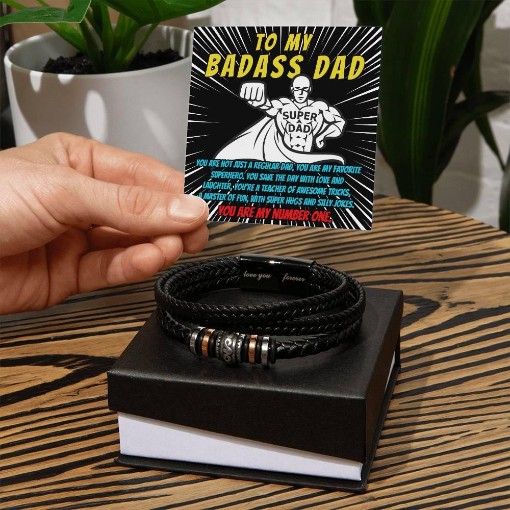 To My Badass Dad - You Are My Favorite Superhero - Men's Braided Leather Bracelet with Gift Box - Mallard Moon Gift Shop