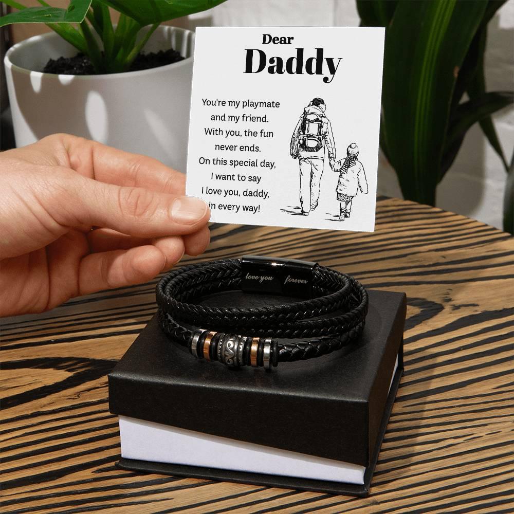 Dear Daddy I Love You in Every Way Leather Braided Men's Bracelet - Mallard Moon Gift Shop