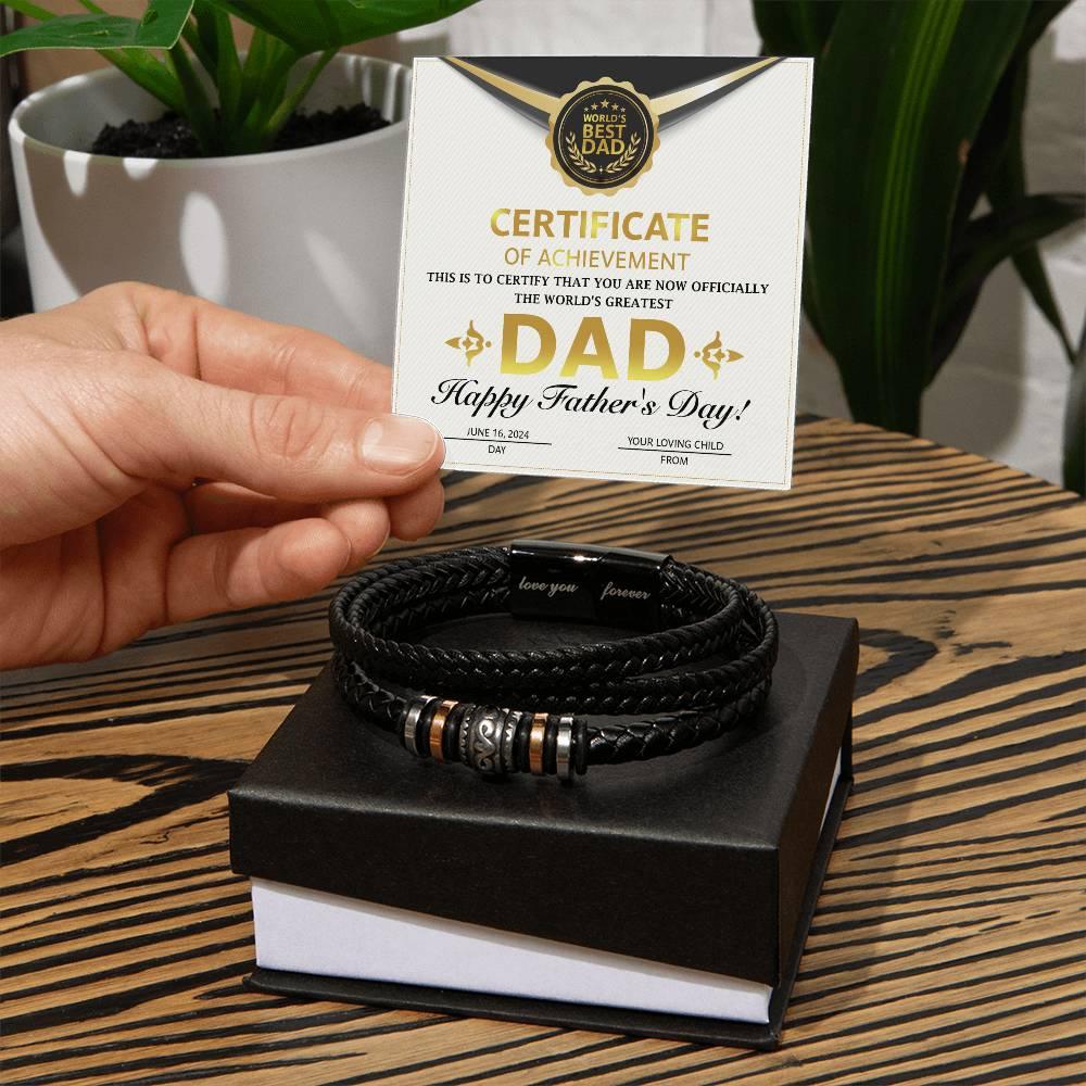 Dad Gift Certificate of Achievement Leather Bracelet - Mallard Moon Gift Shop