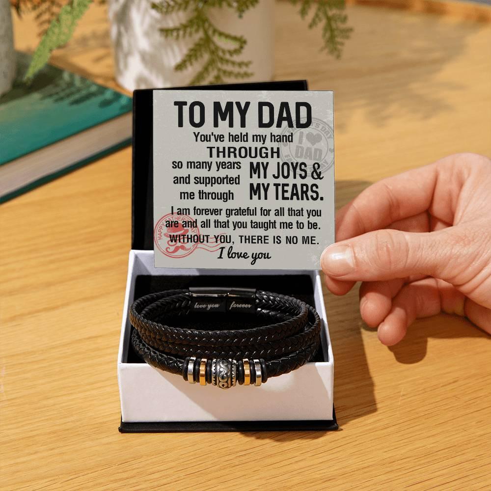 Dad Gift - You Held My Hand Through the Years - Braided Leather Men's Bracelet - Mallard Moon Gift Shop