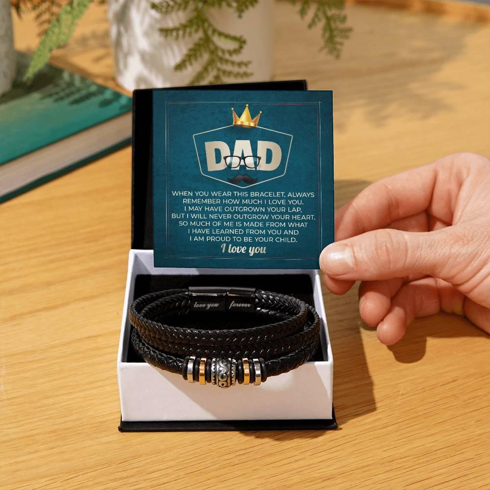 Dad Gift - I Will Never Outgrow Your Heart Braided Leather Men's Bracelet - Mallard Moon Gift Shop