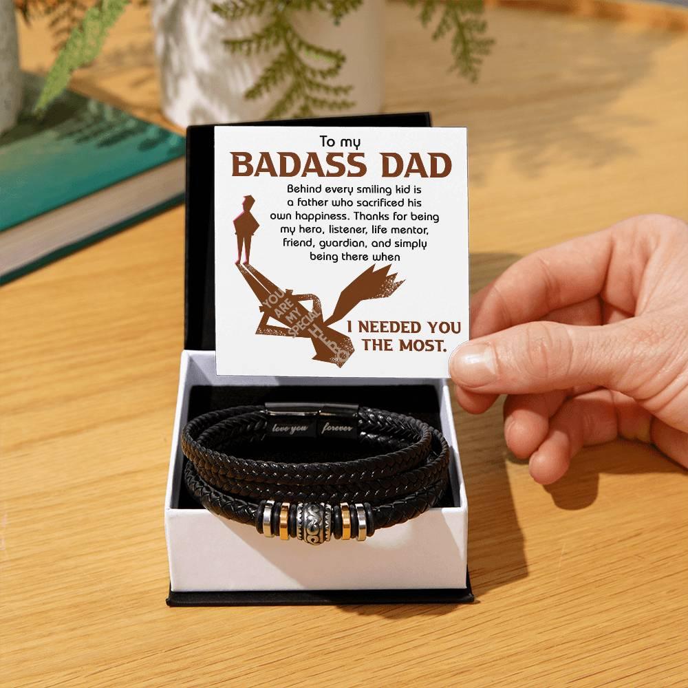 Dad Gift - To My Badass Dad - Braided Leather Men's Bracelet - Mallard Moon Gift Shop
