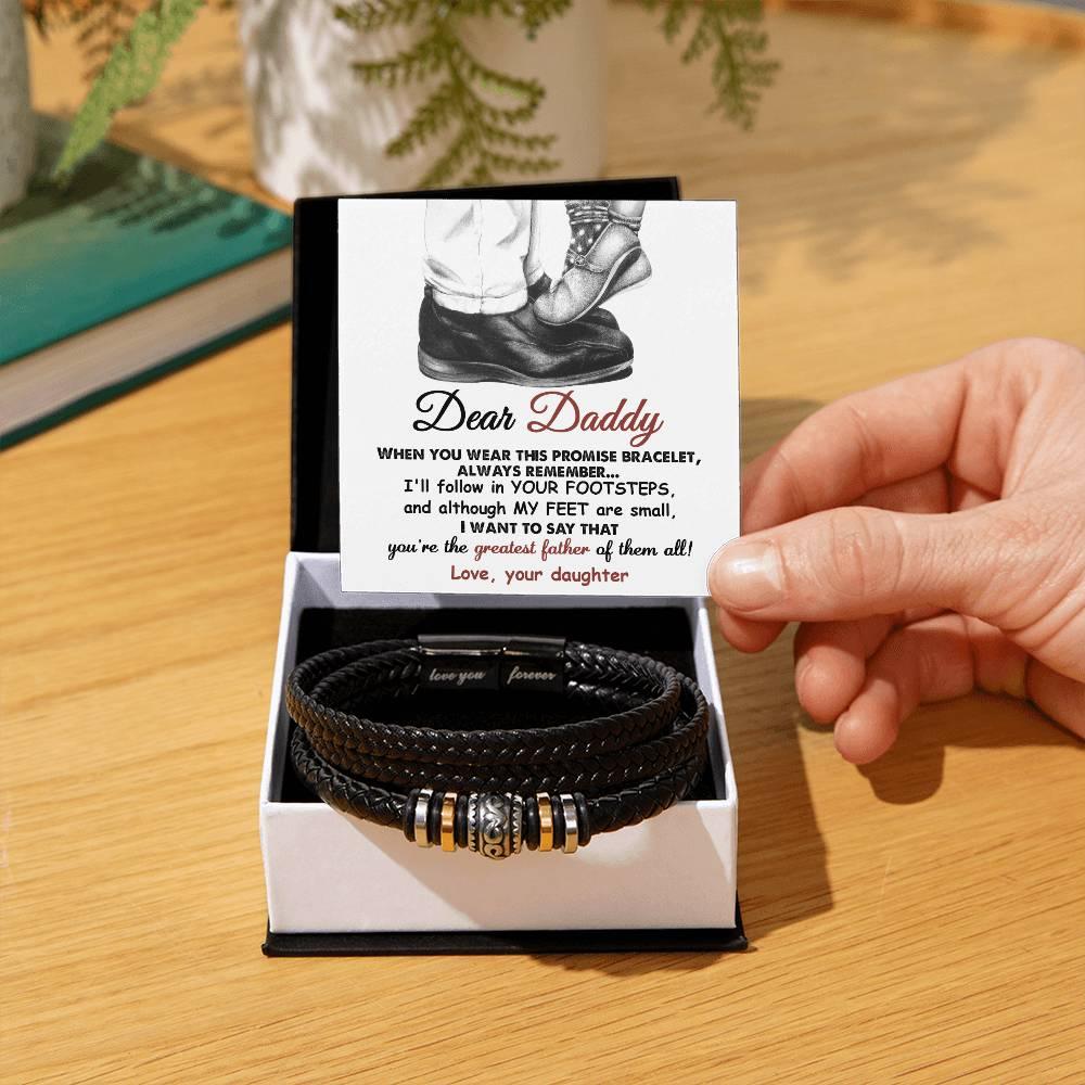Dad Gift- I'll Follow Your Footsteps Promise Braided Leather Men's Bracelet - Mallard Moon Gift Shop
