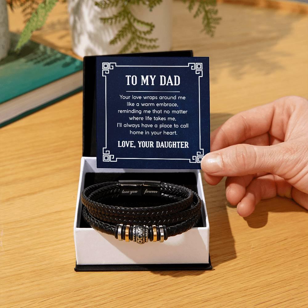 Dad Gift A Home in your Heart Leather Braided Men's Bracelet - Mallard Moon Gift Shop