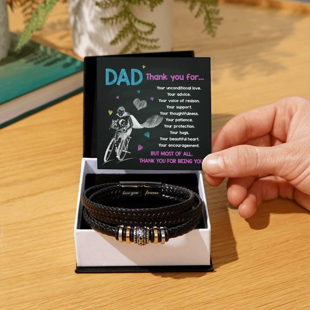 Dad Gift-Thank You For Being You -Braided Leather Men's Bracelet - Mallard Moon Gift Shop