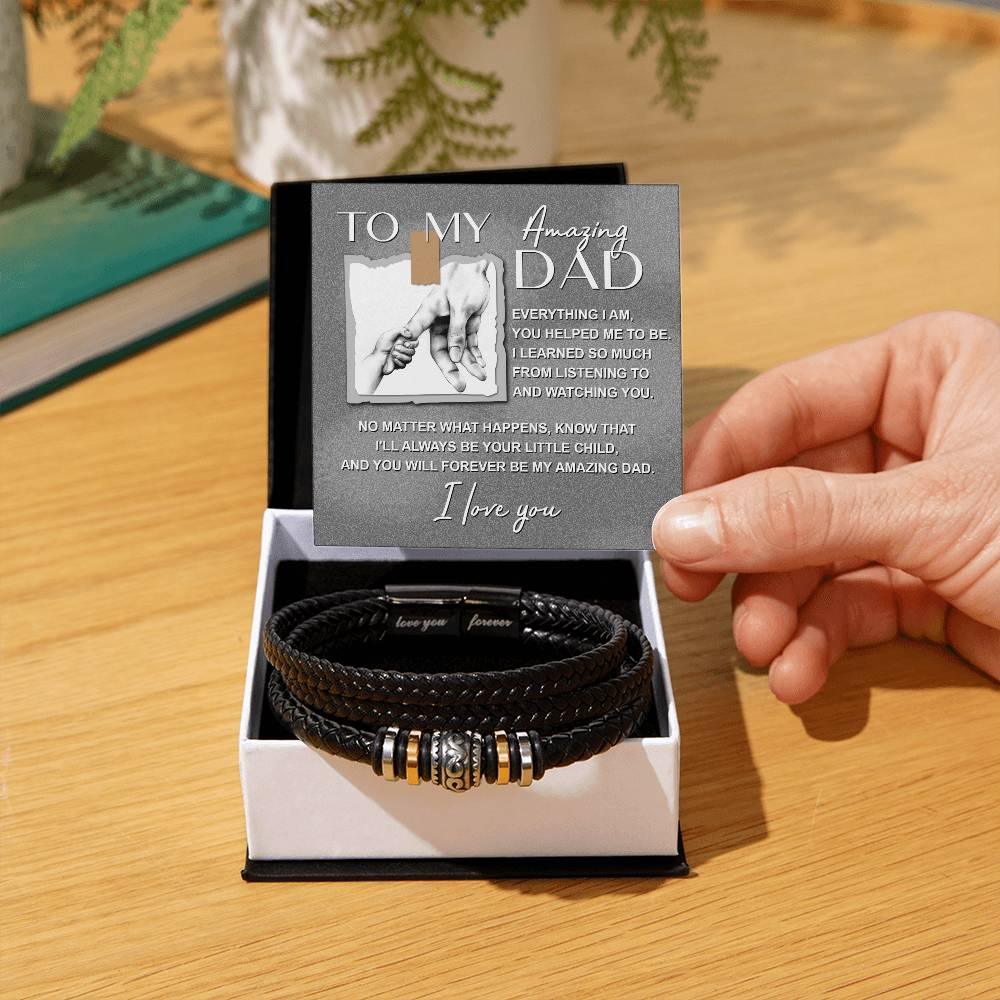 Dad Gift - I Will Always Be Your Little Child - Braided Leather Men's Bracelet - Mallard Moon Gift Shop