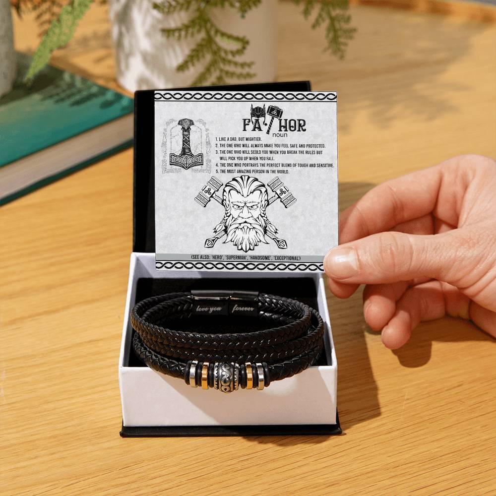 Gift for Dad - Safe And Protected - Black Braided Leather Men's Bracelet - Mallard Moon Gift Shop