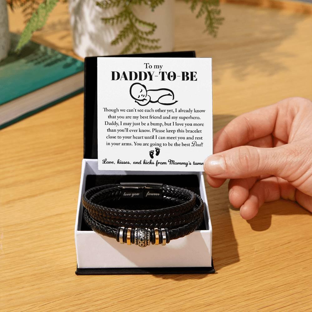 New Daddy to Be Gift -Soon I Will Rest In Your Arms-Braided Leather Men's Bracelet - Mallard Moon Gift Shop
