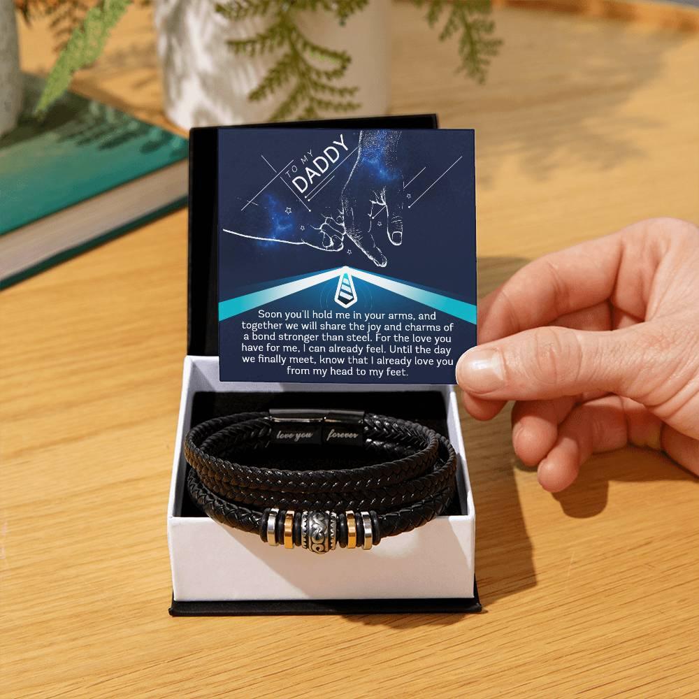 Gift for New Dad - Daddy- We Will Share a Bond Stronger Than Steel-Braided Leather Men's Bracelet - Mallard Moon Gift Shop