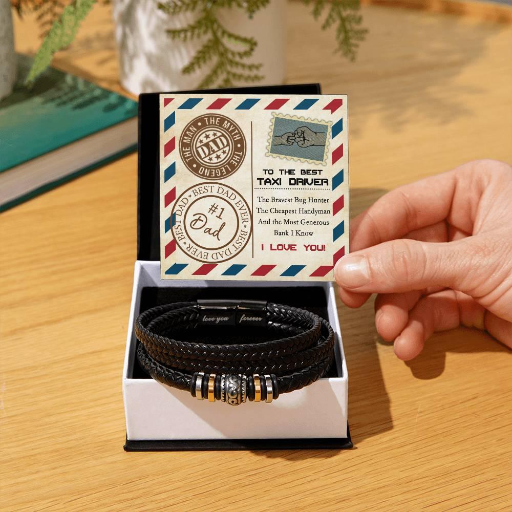 Dad Gift - Most Generous Bank - Black Braided Leather Men's Bracelet - Mallard Moon Gift Shop