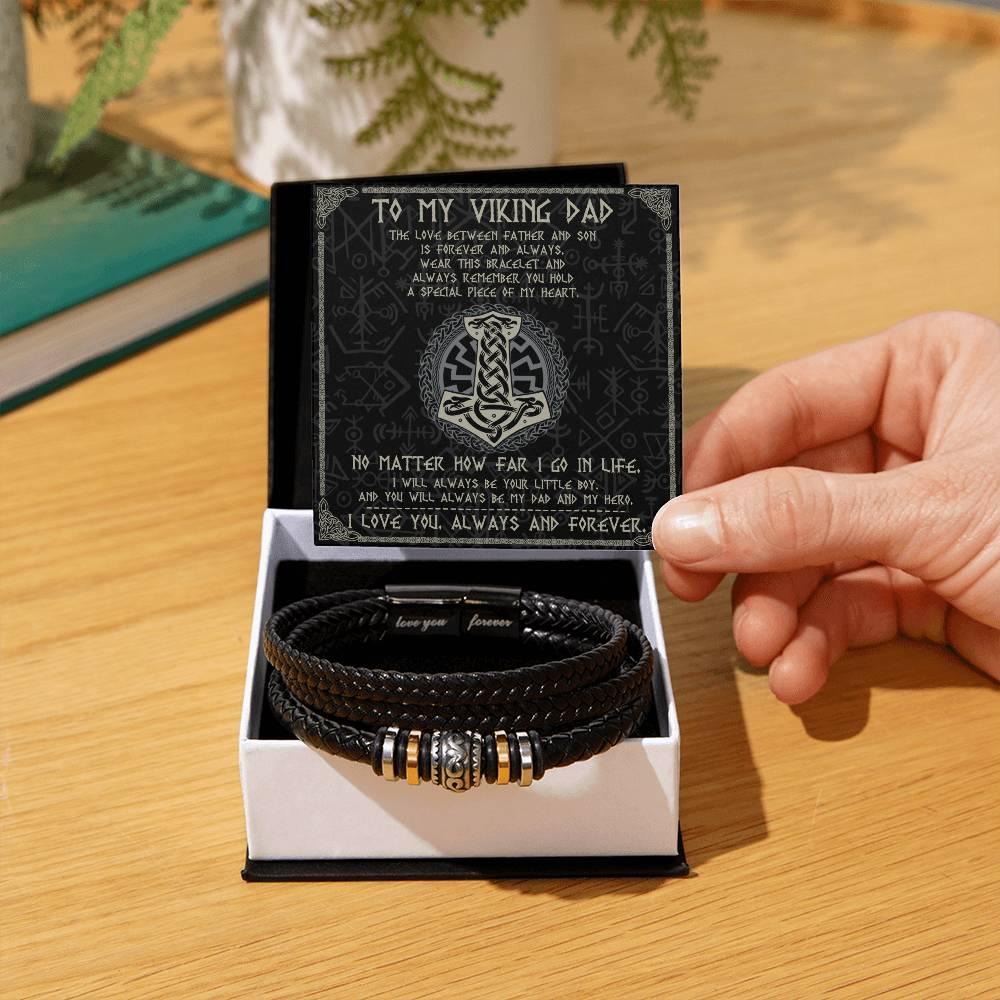 Dad Gift - To My Viking Dad The Love Between A Father And Son Braided Leather Men's Bracelet - Mallard Moon Gift Shop