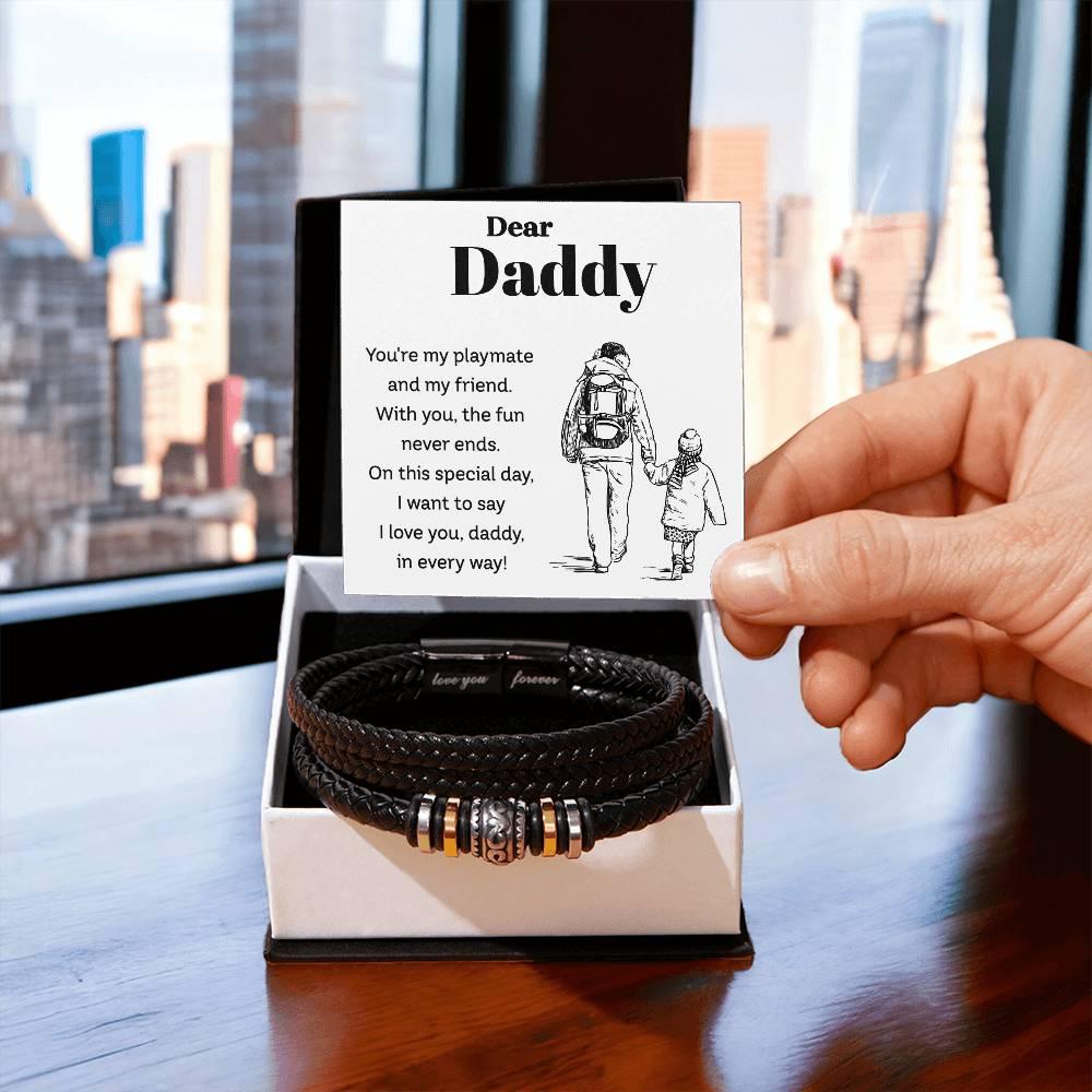 Dear Daddy I Love You in Every Way Leather Braided Men's Bracelet - Mallard Moon Gift Shop