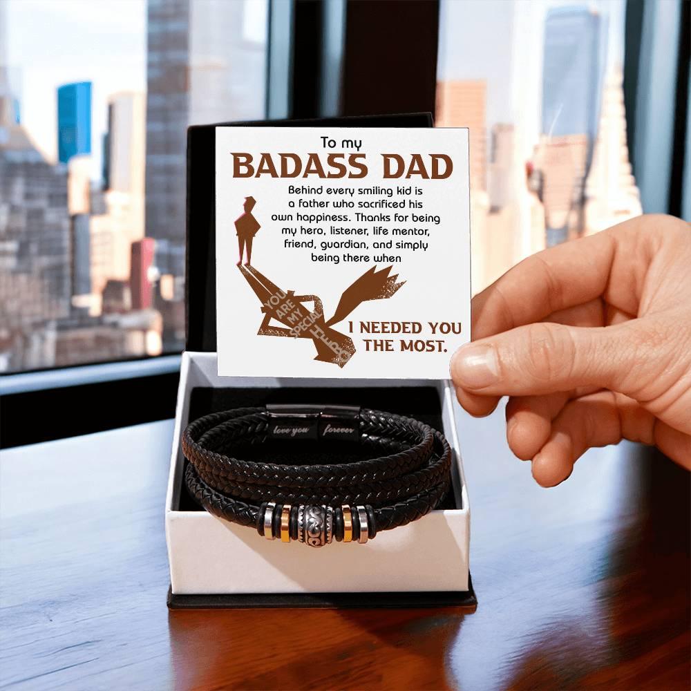 Dad Gift - To My Badass Dad - Braided Leather Men's Bracelet - Mallard Moon Gift Shop