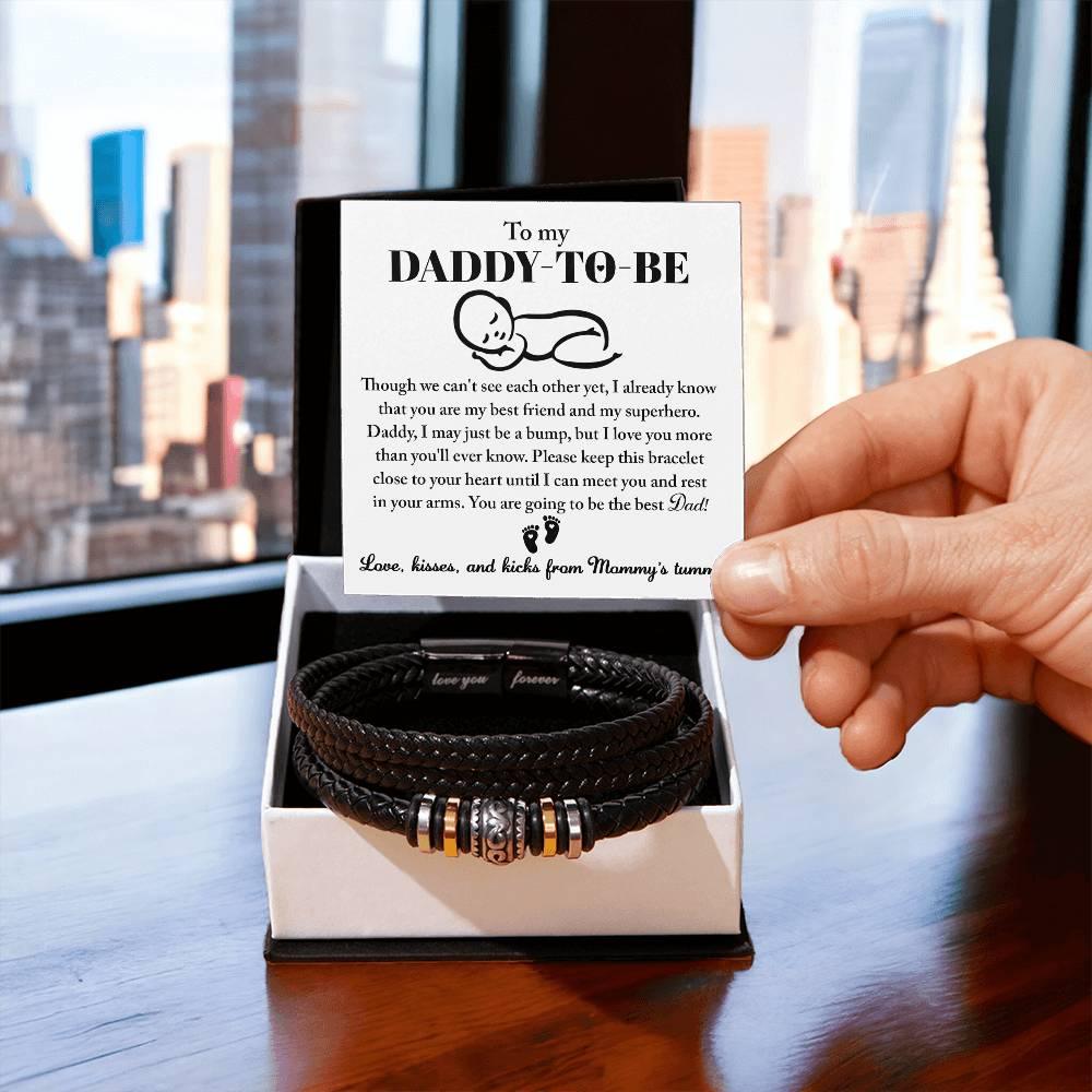 New Daddy to Be Gift -Soon I Will Rest In Your Arms-Braided Leather Men's Bracelet - Mallard Moon Gift Shop