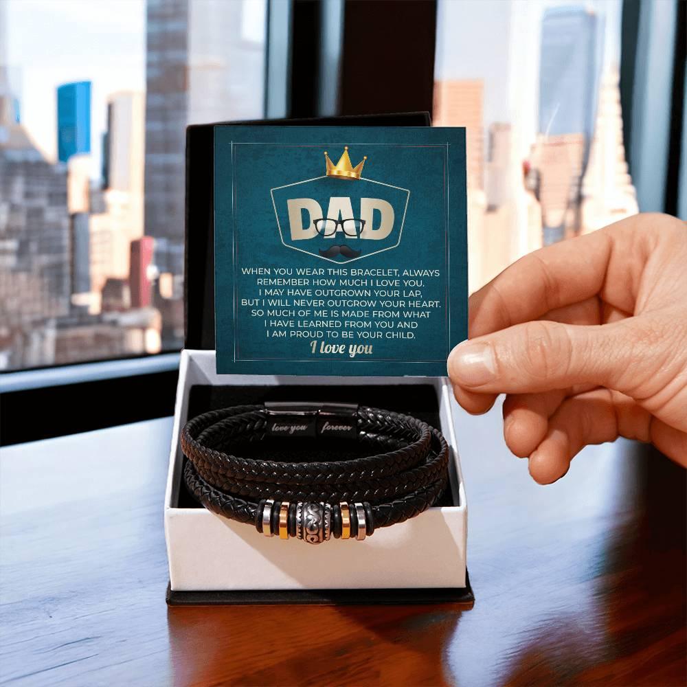 Dad Gift - I Will Never Outgrow Your Heart Braided Leather Men's Bracelet - Mallard Moon Gift Shop