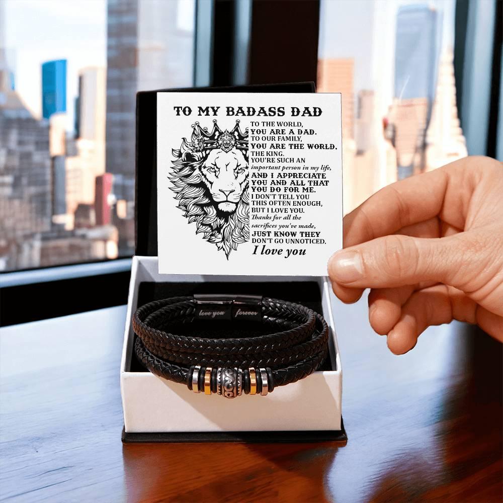 Dad Gift- Badass Dad You are the World -Braided Leather Men's Bracelet - Mallard Moon Gift Shop