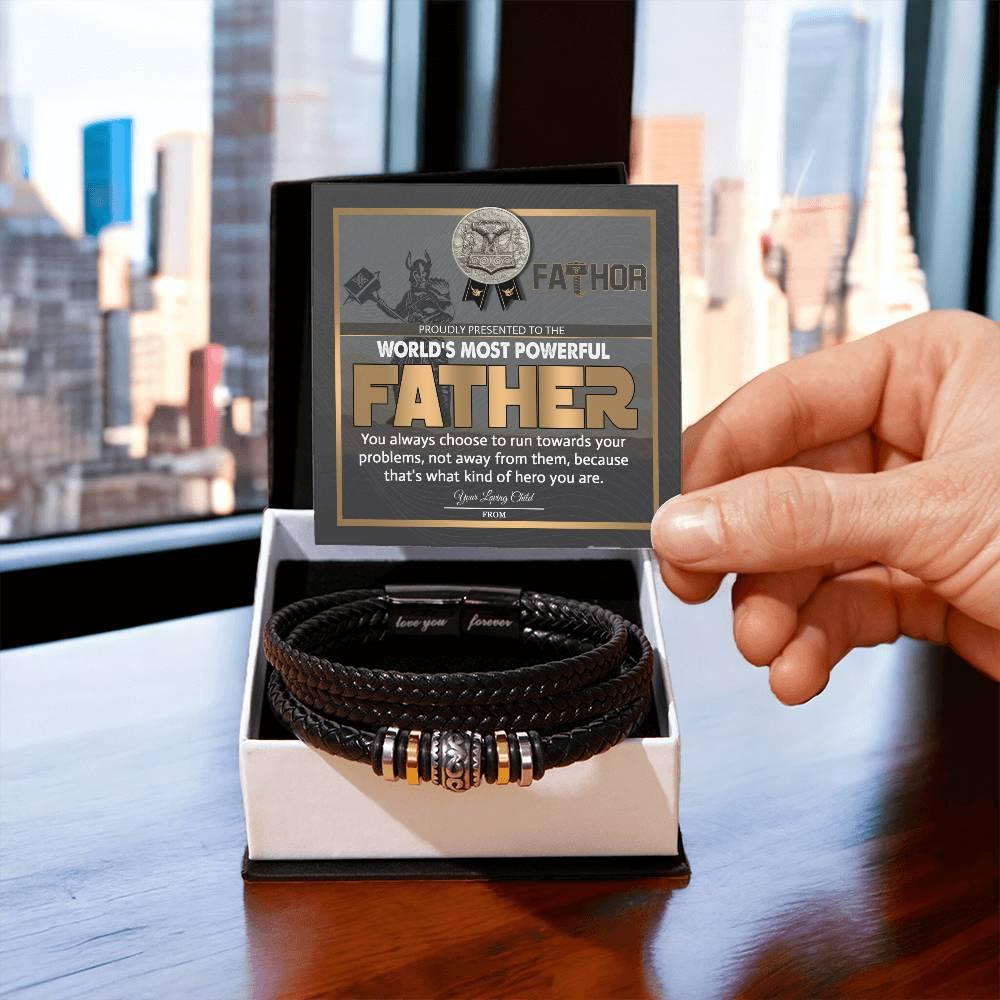 Dad Gift-Fathor - The Most Powerful Viking Father - Braided Leather Men's Bracelet - Mallard Moon Gift Shop