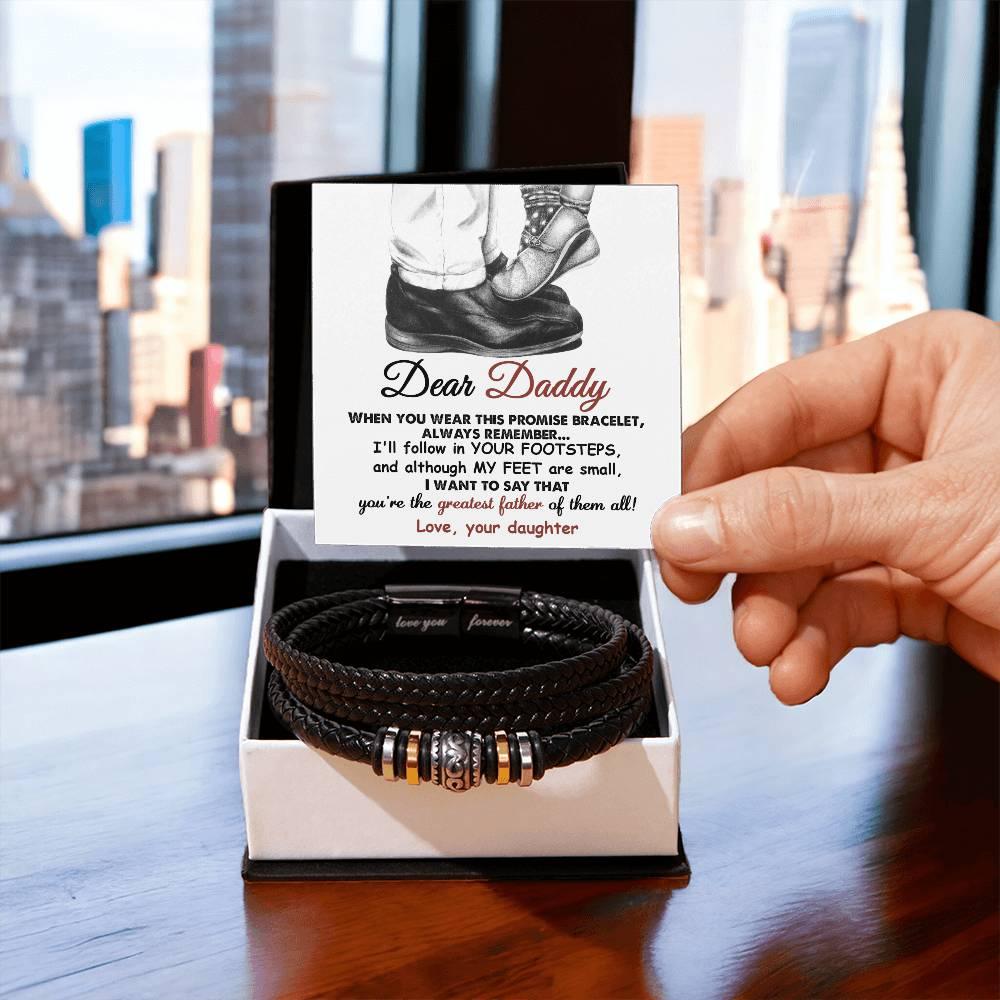 Dad Gift- I'll Follow Your Footsteps Promise Braided Leather Men's Bracelet - Mallard Moon Gift Shop