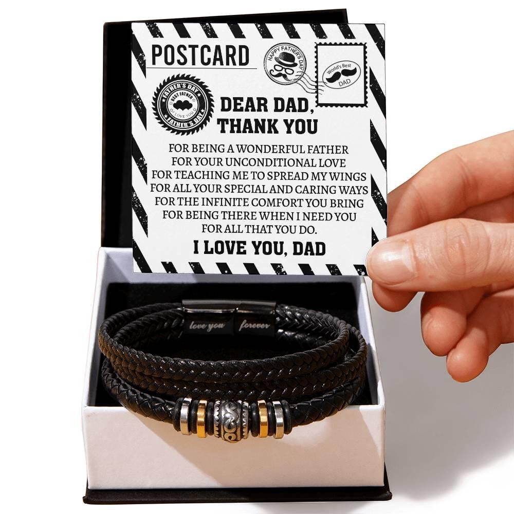 Dad Postcard Gift-Thank You for Teaching Me to Spread My Wings -Braided Leather Men's Bracelet - Mallard Moon Gift Shop