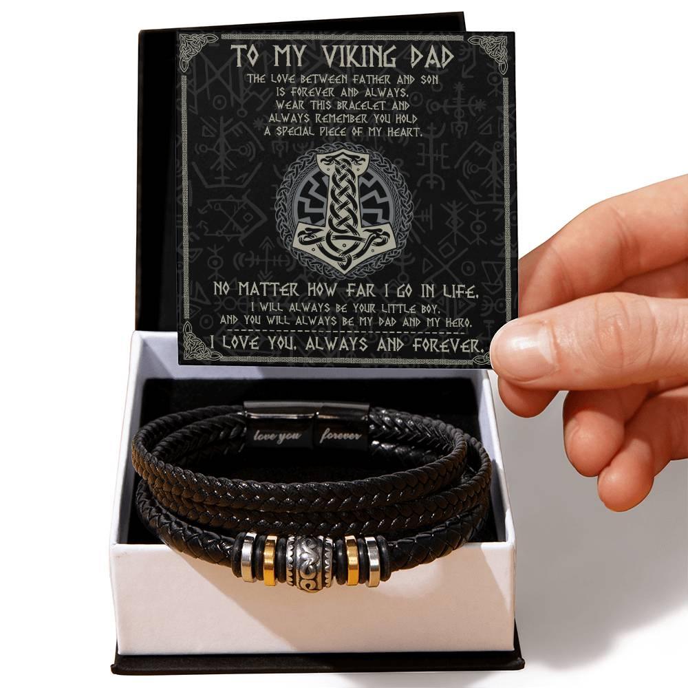 Dad Gift - To My Viking Dad The Love Between A Father And Son Braided Leather Men's Bracelet - Mallard Moon Gift Shop