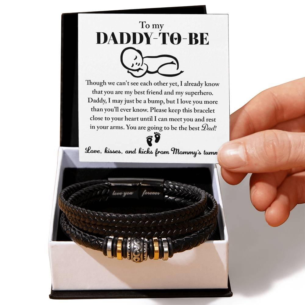 New Daddy to Be Gift -Soon I Will Rest In Your Arms-Braided Leather Men's Bracelet - Mallard Moon Gift Shop