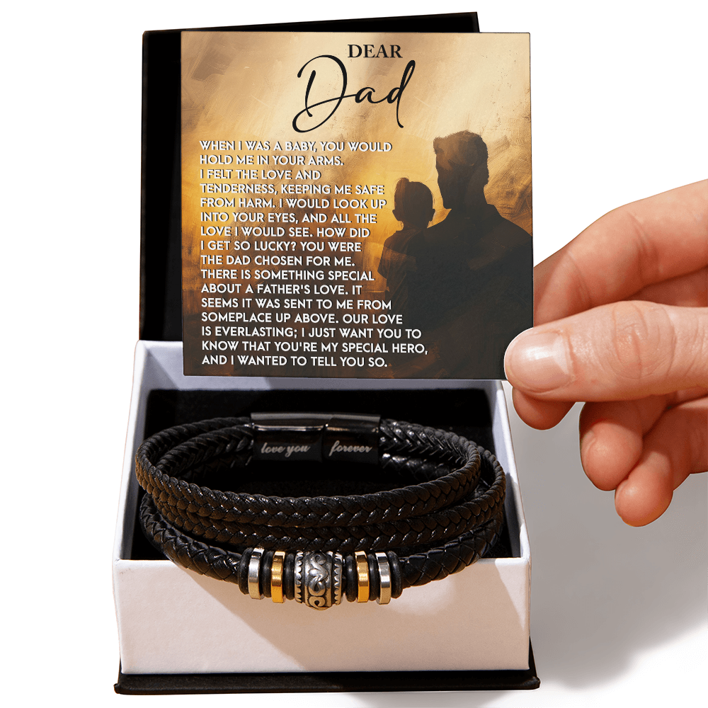 Dad Father's Day Gift - Men's “Love You Forever” Bracelet with “Chosen Love” Sentimental Message Card - Vegan Leather Bracelet - Heartfelt Gift for Dad from Son or Daughter - Mallard Moon Gift Shop