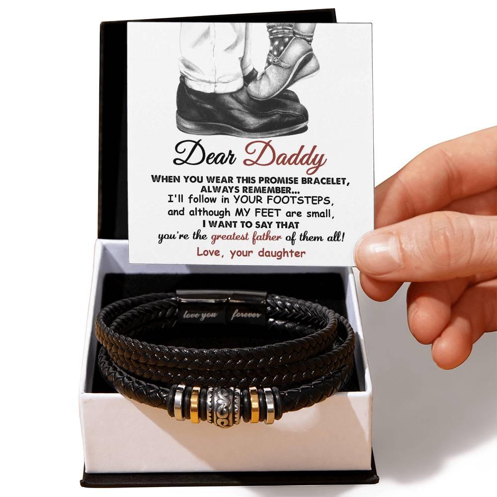 Dad Gift- I'll Follow Your Footsteps Promise Braided Leather Men's Bracelet - Mallard Moon Gift Shop