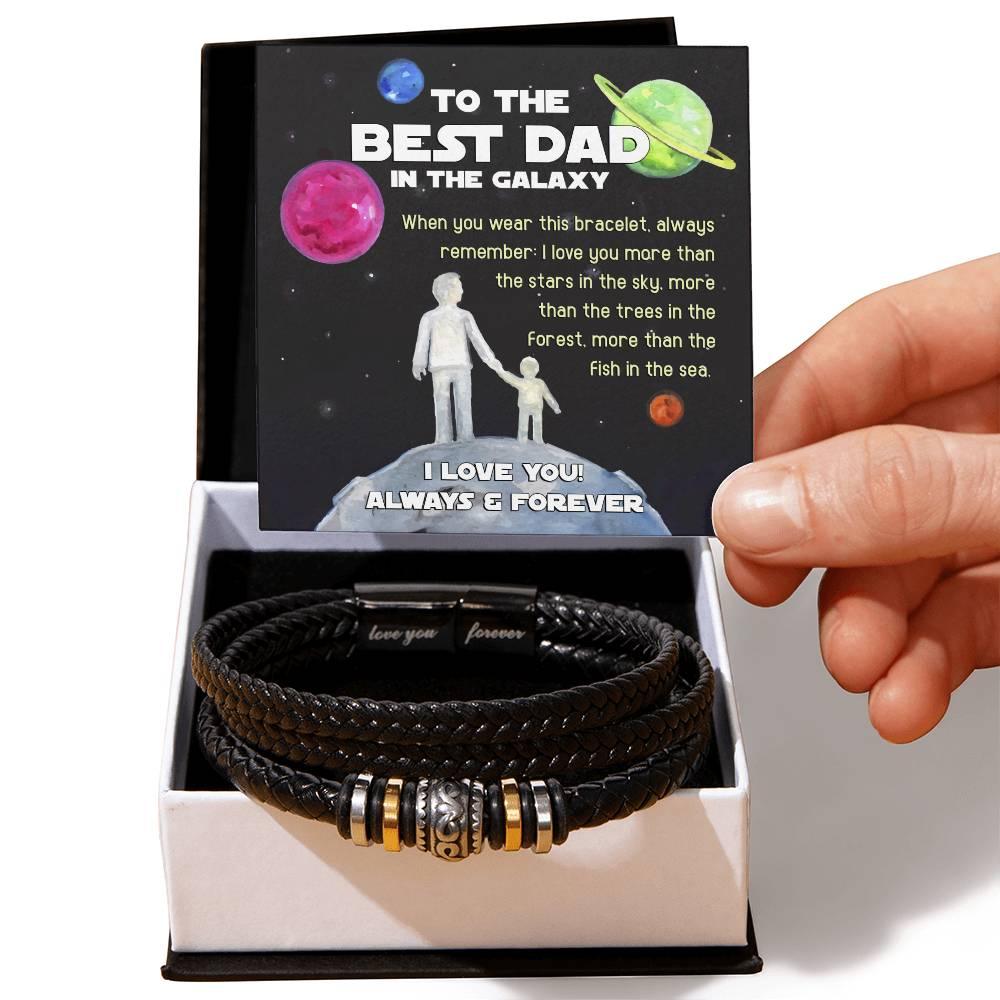 Dad Gift -Best Dad In The Galaxy - Braided Leather Men's Bracelet - Mallard Moon Gift Shop