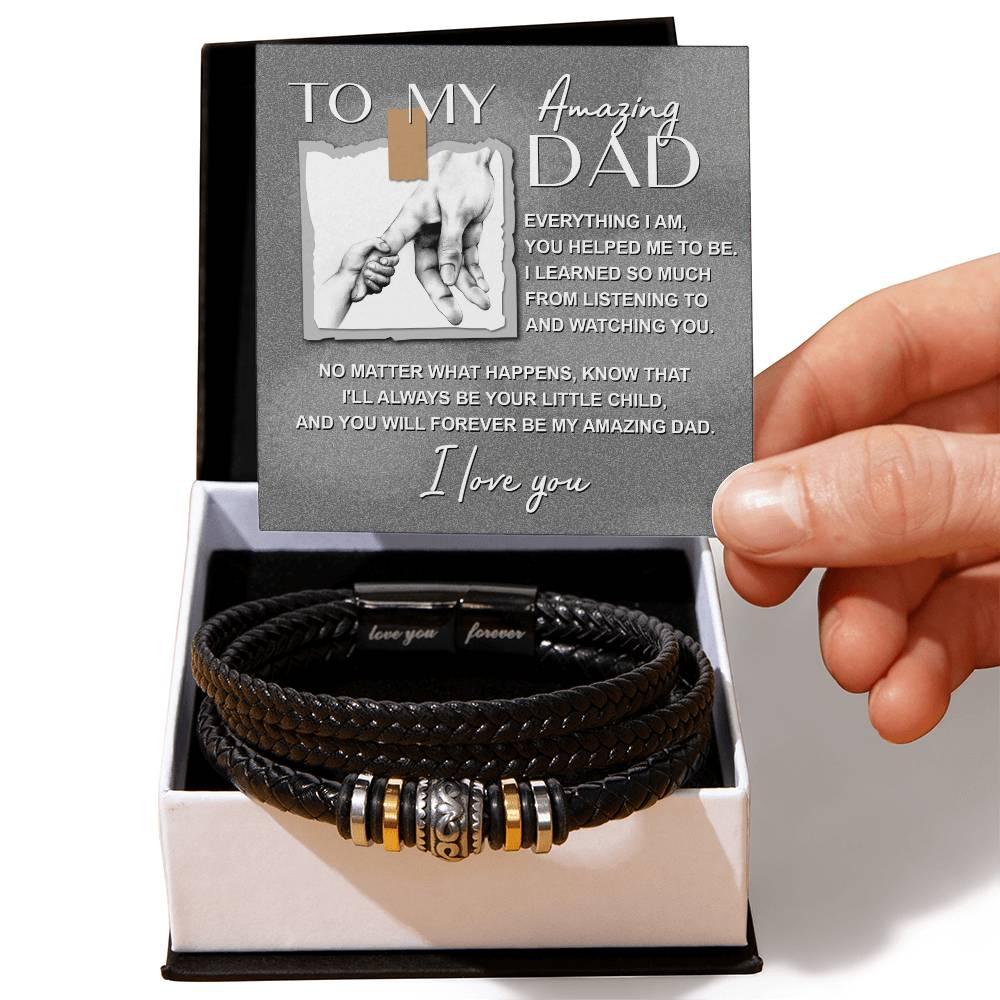 Dad Gift - I Will Always Be Your Little Child - Braided Leather Men's Bracelet - Mallard Moon Gift Shop