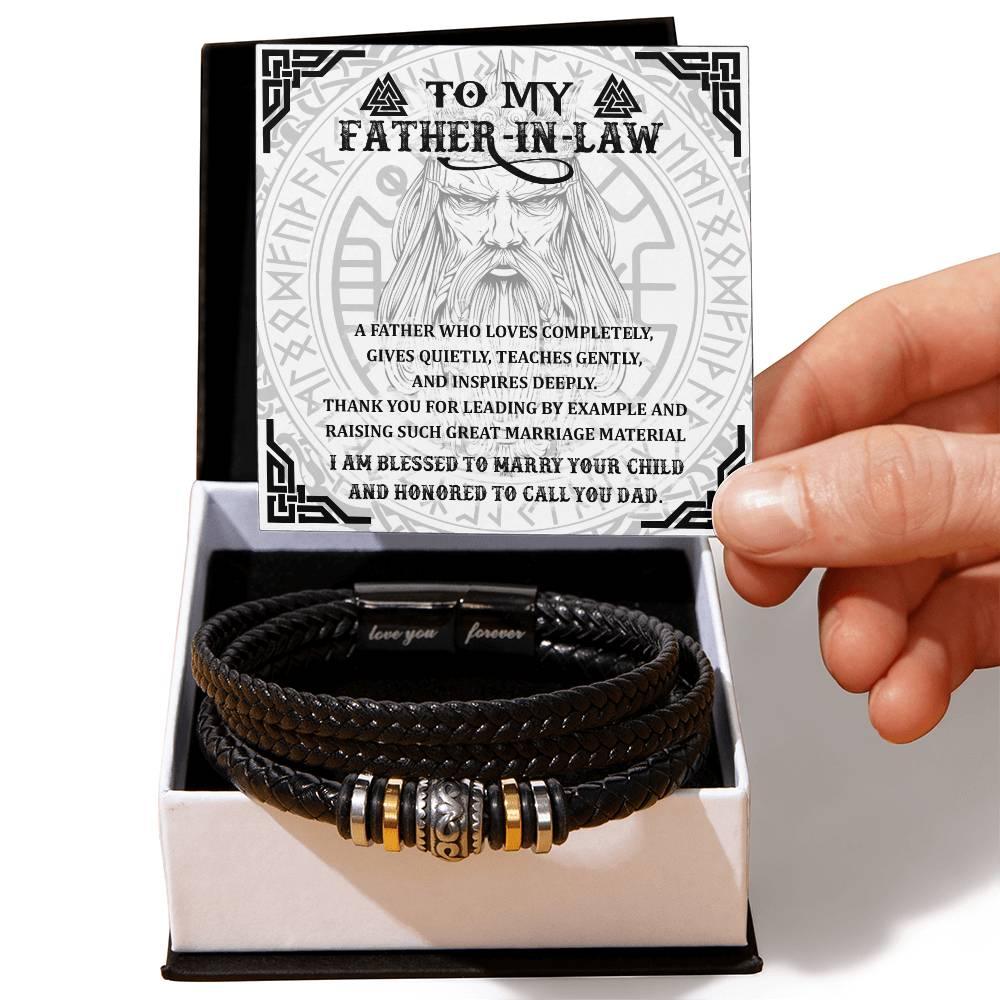 Gift for Father-in-Law - Thank You for Leading By Example - Black Braided Leather Men's Bracelet - Mallard Moon Gift Shop