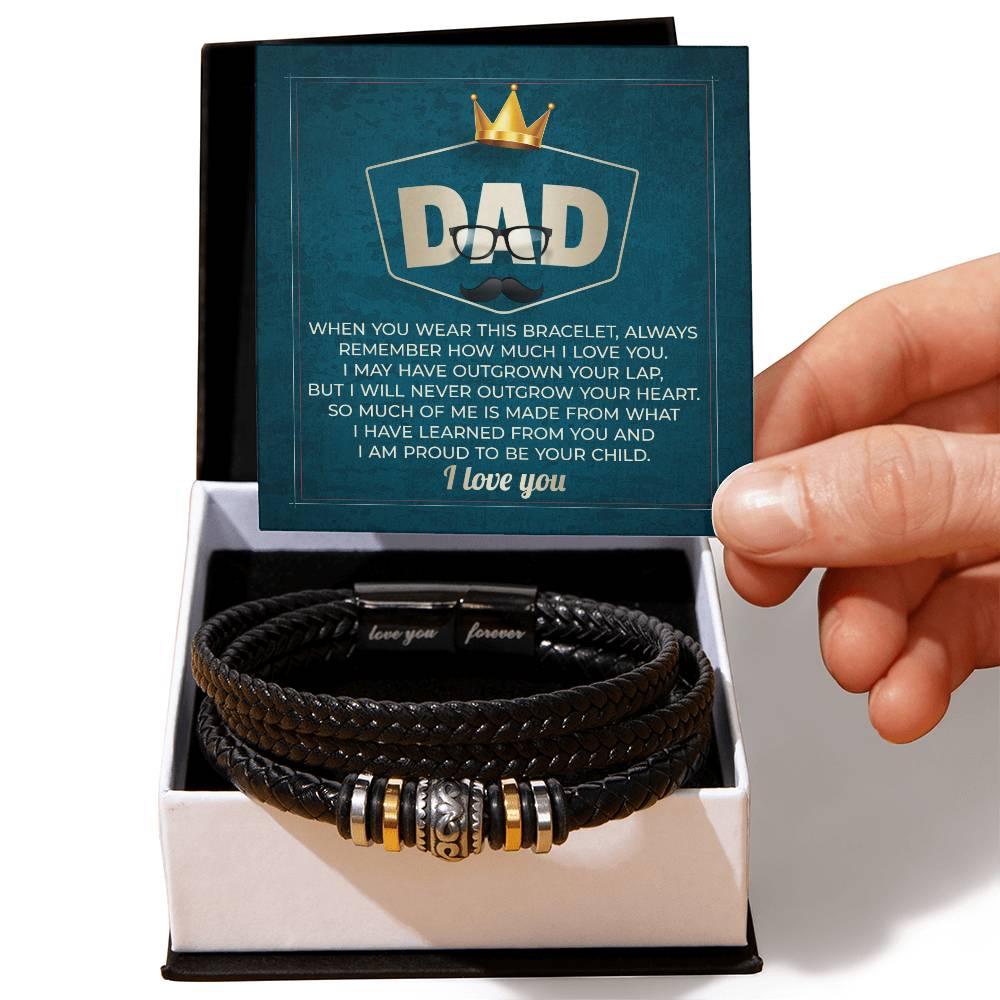 Dad Gift - I Will Never Outgrow Your Heart Braided Leather Men's Bracelet - Mallard Moon Gift Shop