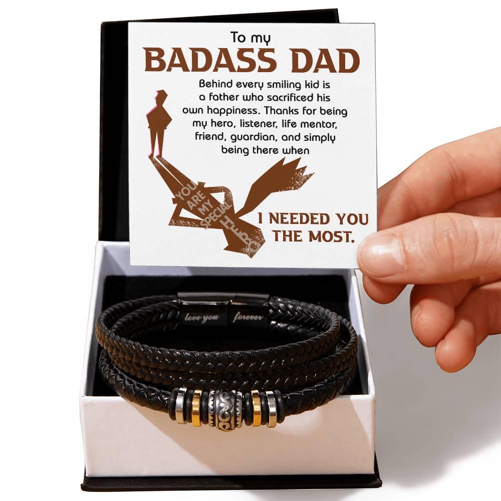 Dad Gift - To My Badass Dad - Braided Leather Men's Bracelet - Mallard Moon Gift Shop