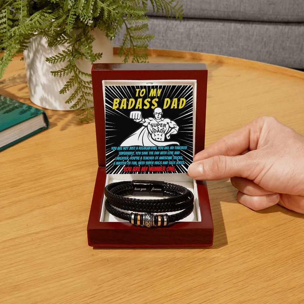 To My Badass Dad - You Are My Favorite Superhero - Men's Braided Leather Bracelet with Gift Box - Mallard Moon Gift Shop