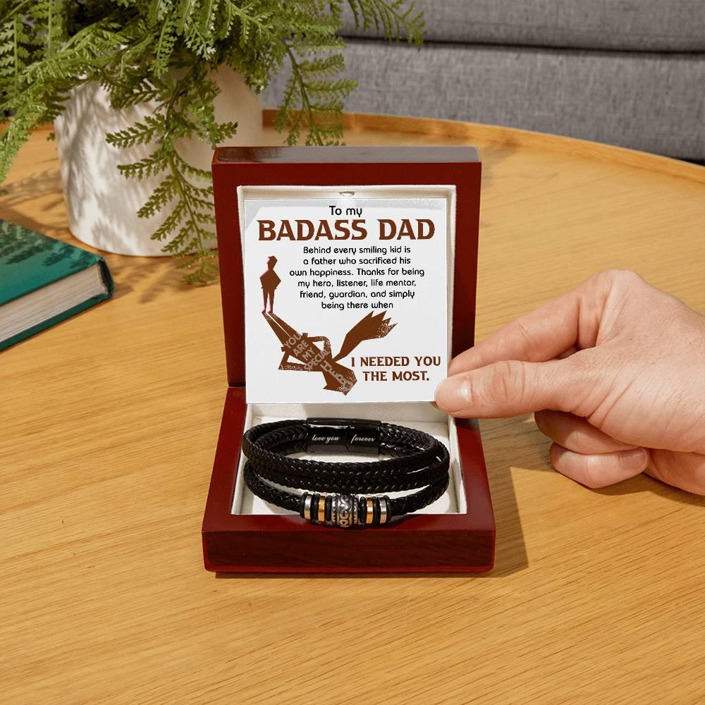 Dad Gift - To My Badass Dad - Braided Leather Men's Bracelet - Mallard Moon Gift Shop