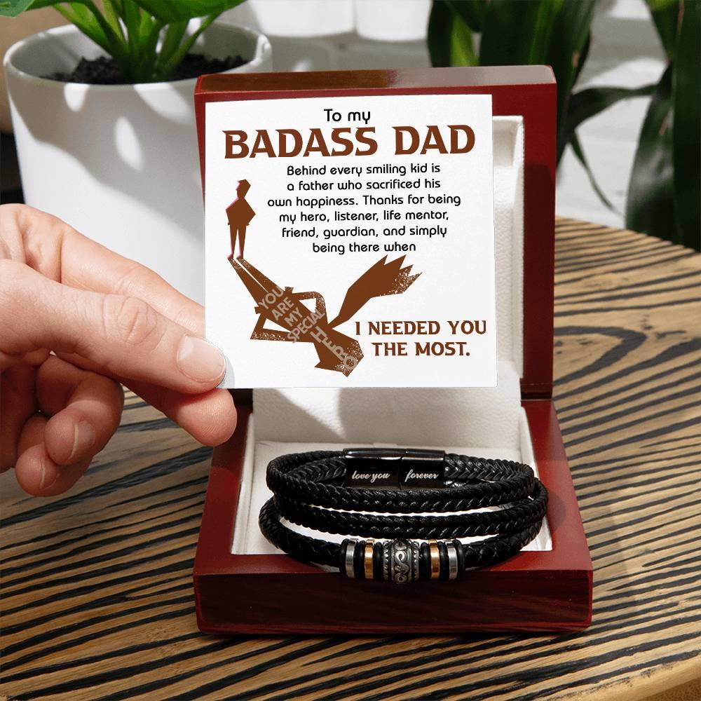 Dad Gift - To My Badass Dad - Braided Leather Men's Bracelet - Mallard Moon Gift Shop
