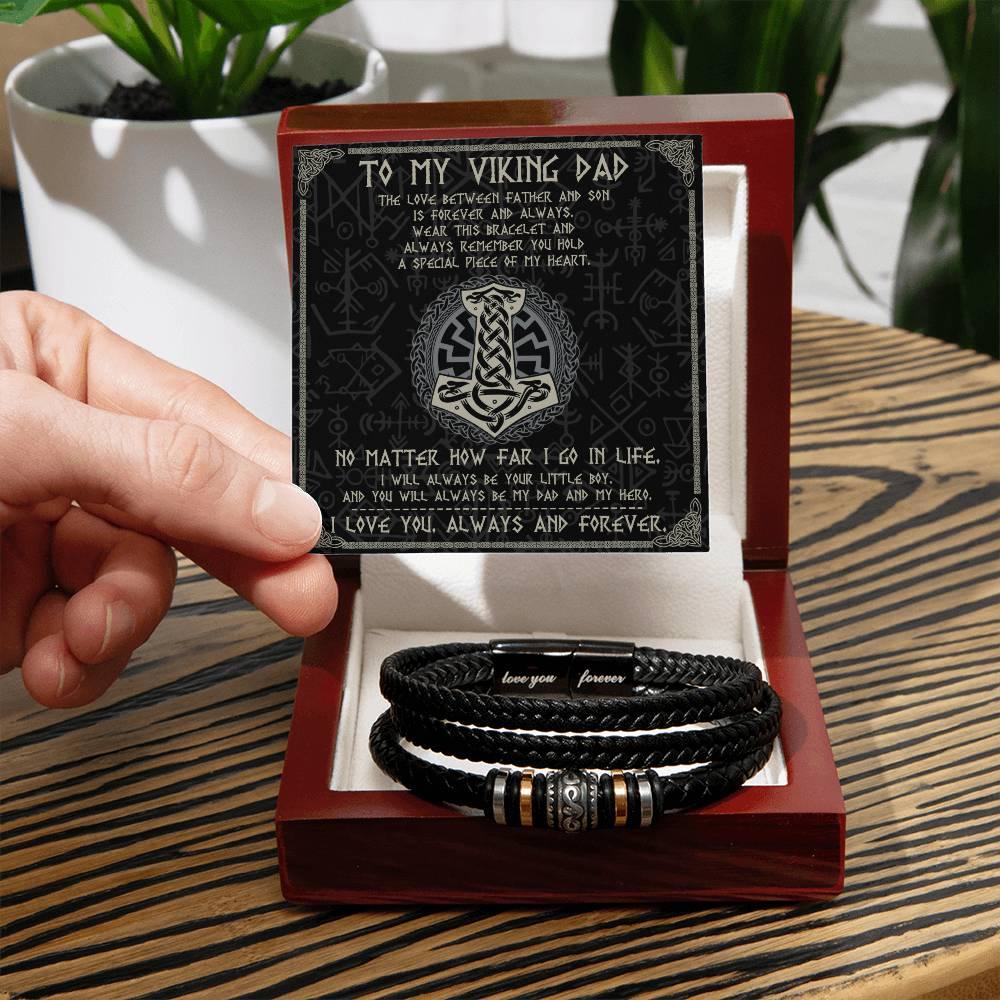 Dad Gift - To My Viking Dad The Love Between A Father And Son Braided Leather Men's Bracelet - Mallard Moon Gift Shop
