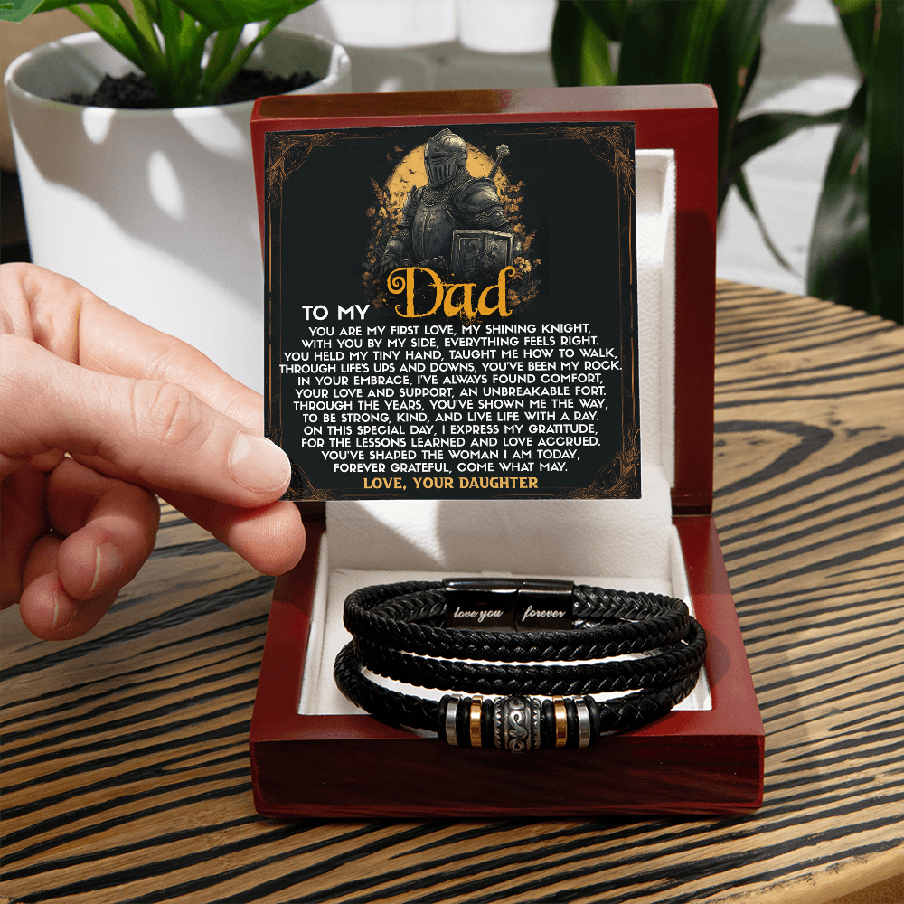 To My Dad from Daughter Birthday, Father's Day Gift - Men's Vegan Leather Bracelet with First Love Message Card - Mallard Moon Gift Shop
